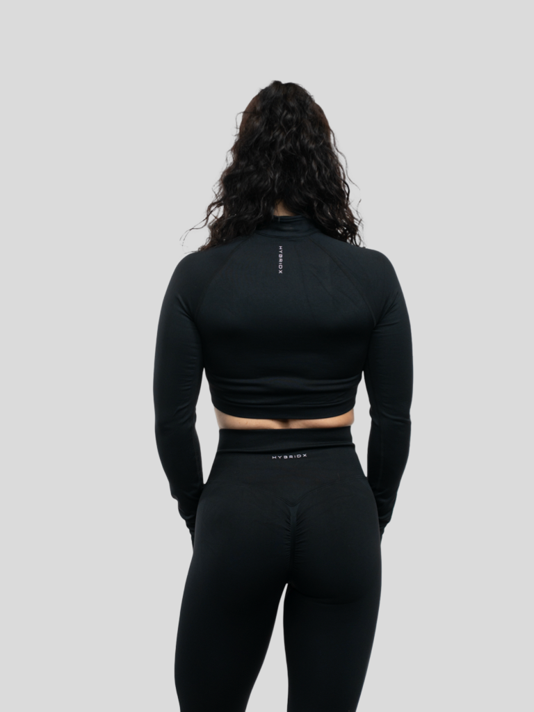 CORE Seamless 1/4 Zip – Black Long Sleeve Crop Top